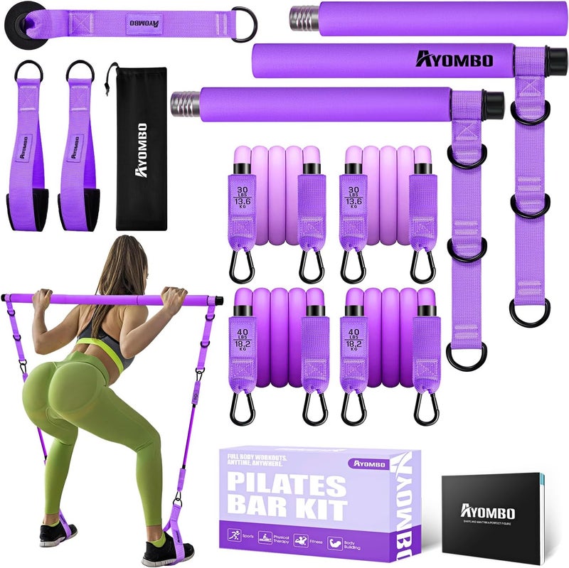 Ayombo Pilates Bar Kit with Resistance Bands, Pilates Workout Equipment for Legs, Hip, Waist, Arm, Squats Exercise Equipment for Home Workouts, Adjustable 3-Section Pilates Bar Kit for Women & Men - Image 1